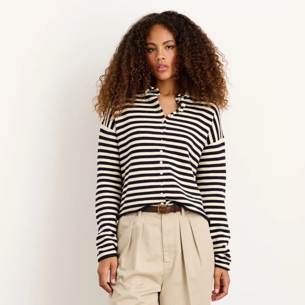 Alex Mill Navy/White Stripe Taylor Rollneck Cotton-Cashmere Cardigan – Size S